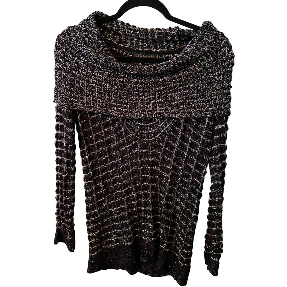 Il Capriccio Cowl Neck Chain Knit Sweater Metallic Sparkle Tunic Top‎ L XL